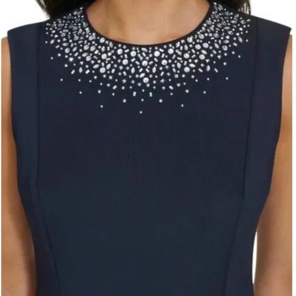 Calvin Klein Navy Blue and Crystal Embellished Short Sleeve Dress NWT SZ 12 - Picture 6 of 10